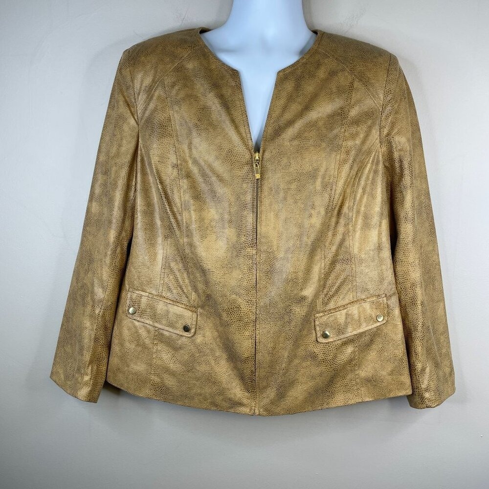 Vintage Faux Snakeskin Chic Jacket 16 Neutral Capsule Office Travel Full Zip